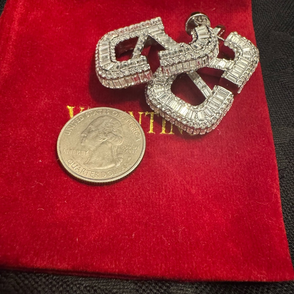 Valentino V Logo Silver Crystal Baguette Earrings - Picture 2 of 7
